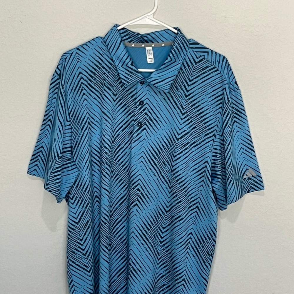 Adidas Ultimate365 Allover Print Golf Polo Shirt Blue Short Sleeve Size XL